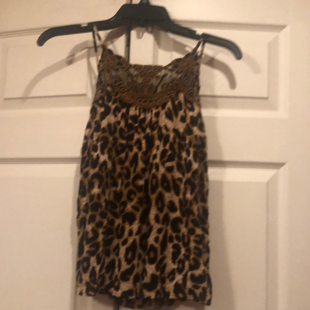 Maurice’s -Small Leopard Print Adjustable Strap Tank w/Embroidered Lace Yoke
